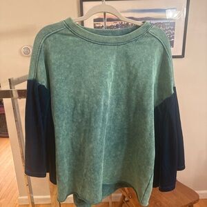 Umgee Teal Long Sleeve Top with velvet sleeves